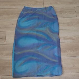 Finity Naturals Silk Skirt Vintage Blue and Purple Skirt Size 10
